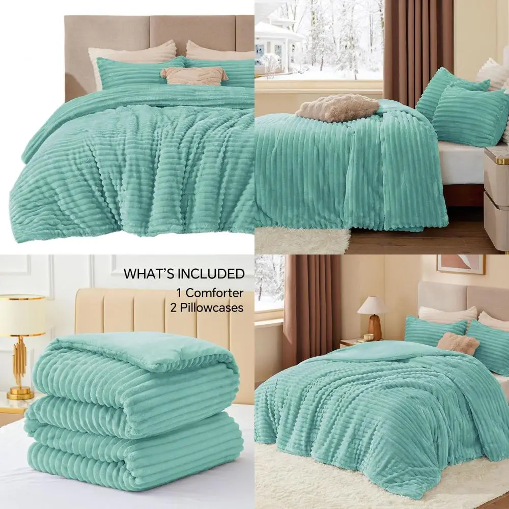 

Ultra-Soft & Warm Fluffy Blue Comforter Set, Plush Luxury Bedding with 2 Pillowcases for Cozy Winter Nights