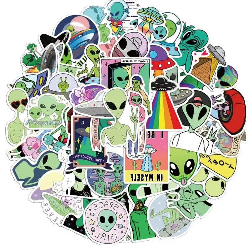 50PCS Cartoon Alien Doodle Waterproof Stickers, Creative Trendy Refrigerator, Skateboard, Mug, Helmet Decoration Stickers