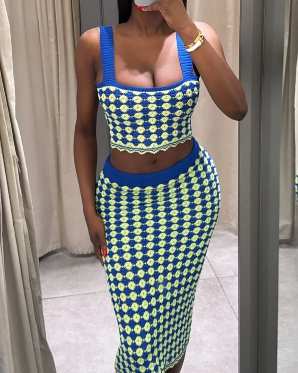 

Women's sexy printed suit backless knitted suspender top long straight skirt 2025 new summer fashion beach vacation women's suit