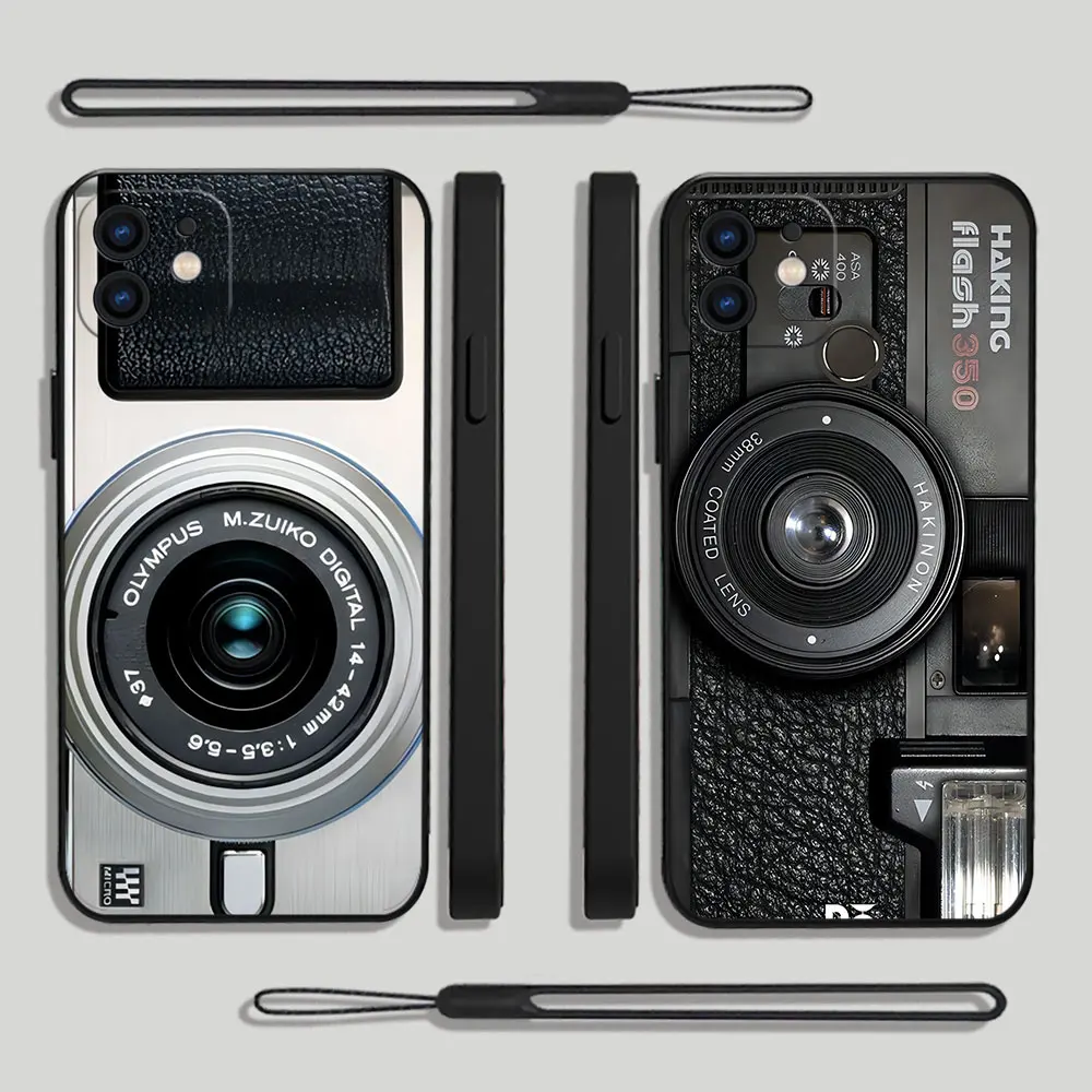 Custodia per telefono con fotocamera vintage di lusso per iPhone 15 14 13 12 11 Pro Max Mini X XR XSMAX SE 8 7 6S Plus Cover morbida in silicone liquido