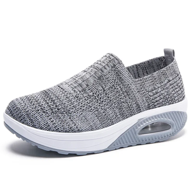 Women\'s Fashion Thick Sole Air Cushion Elevated Sloping Heel Rocking Shoes for Women Casual Sport Sock Sneakers Zapatillas Mujer