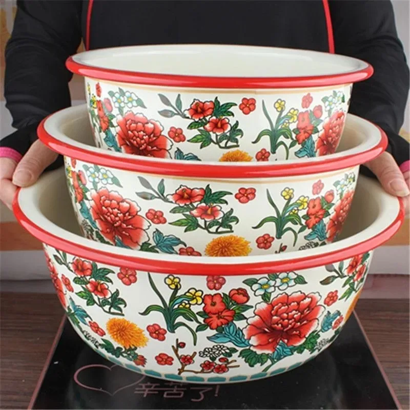 Nordic Bowls Extra Thick Bowl Enamel Basin Enamel Wash Basins Salad Basins Large Vegetable Basin Tray Household Bowls Soup Basin