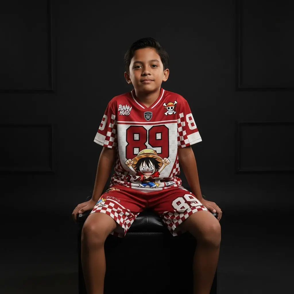 

One Piece Luffy Kids Jersey Set Boys Full Sublimation 89 Number Anime Sportswear Casual Breathable Outfit