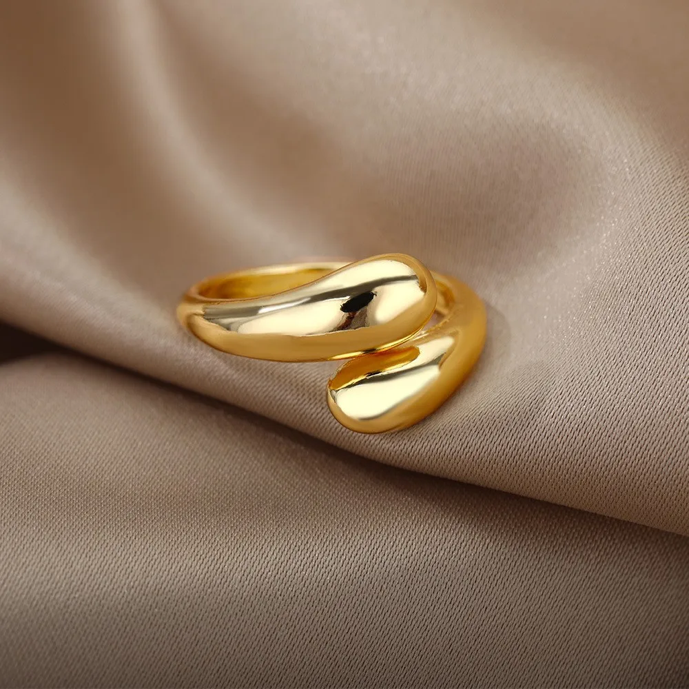 Stainless Steel Minimalist Rings For Women Trend Gold Color Smooth Double Ball Beads Open Rings Aesthetic Jewelry Couple Gifts