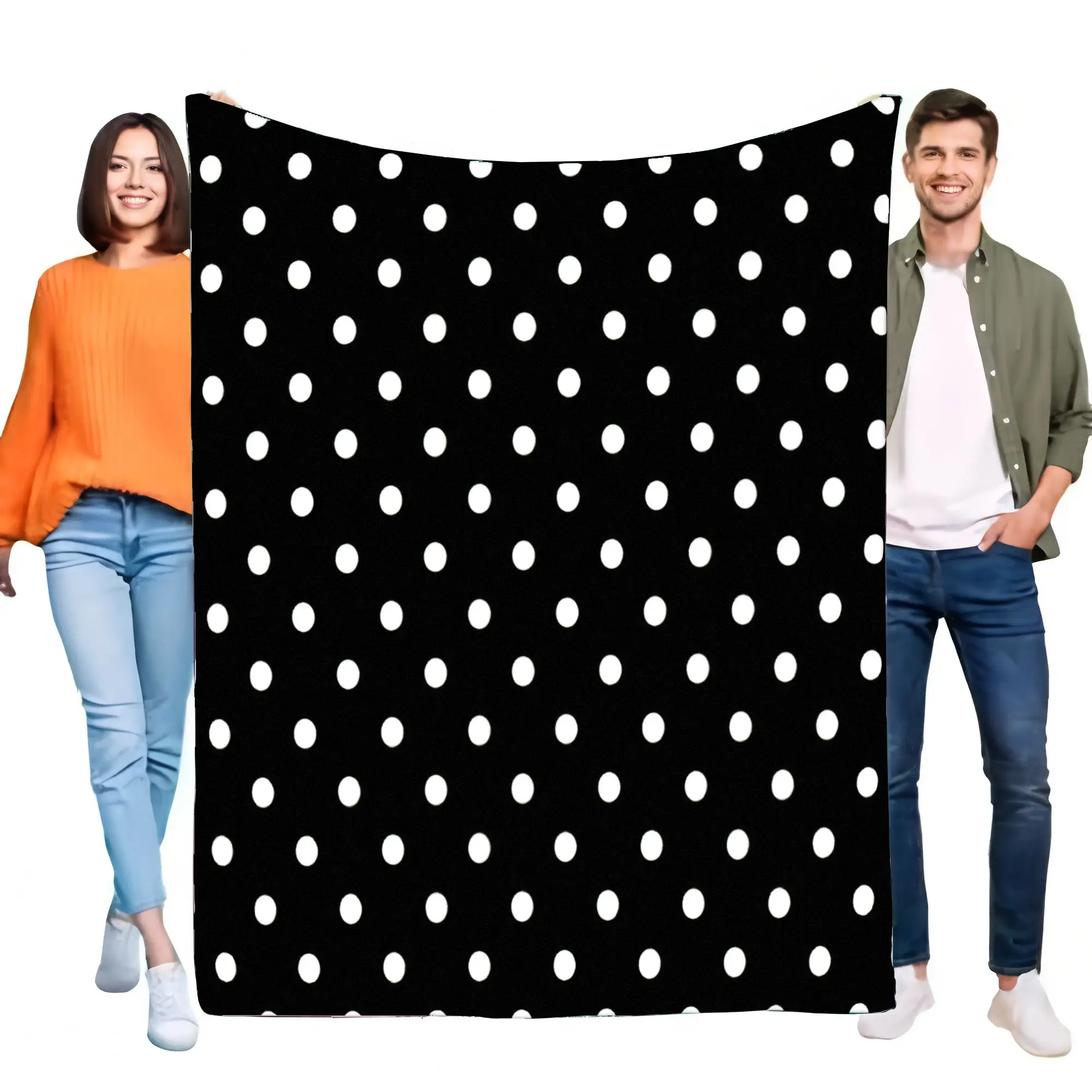 

Black White Polka Dot Throw Blanket Soft Cozy Fleece for Bed Sofa Living Room Decor Lightweight Gift for Adults Kids
