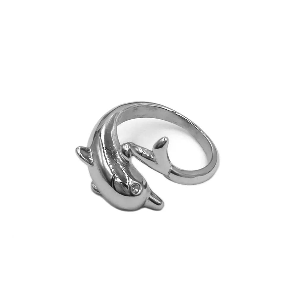 Lovely Dolphin Ring Stainless Steel Jewelry Animal Finger Women Ring Gift SWR0300A