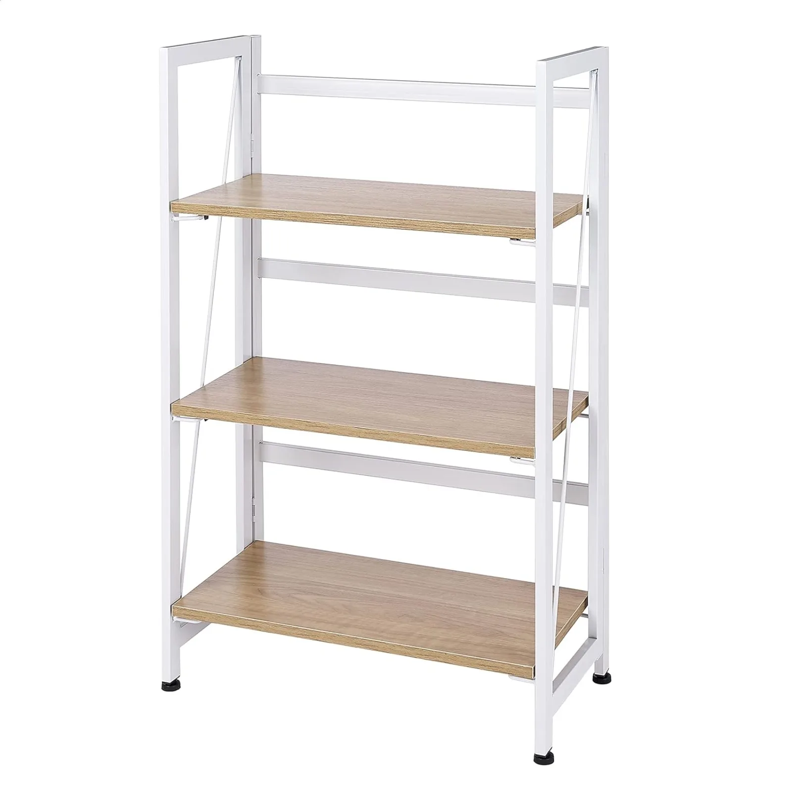 

US Accent Utility No-Assembly Folding Bookshelf Storage Shelves 3 Tiers Vintage Bookcase Standing Racks Study Organizer Home