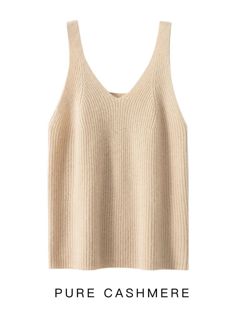 TLOML Elegancka damska kamizelka swetrowa 100% kaszmir Kamizelka z dekoltem w serek Prosty styl Sweter kaszmirowy Kamizelka na wiosnę i jesień Miękkie i wygodne topy