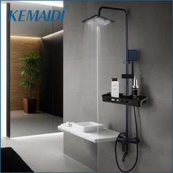 KEMIDI mat noir pluie robinet de douche ensemble mitigeur de douche de baignoire robinet et étagère de rangement mitigeur de douche robinet d'eau