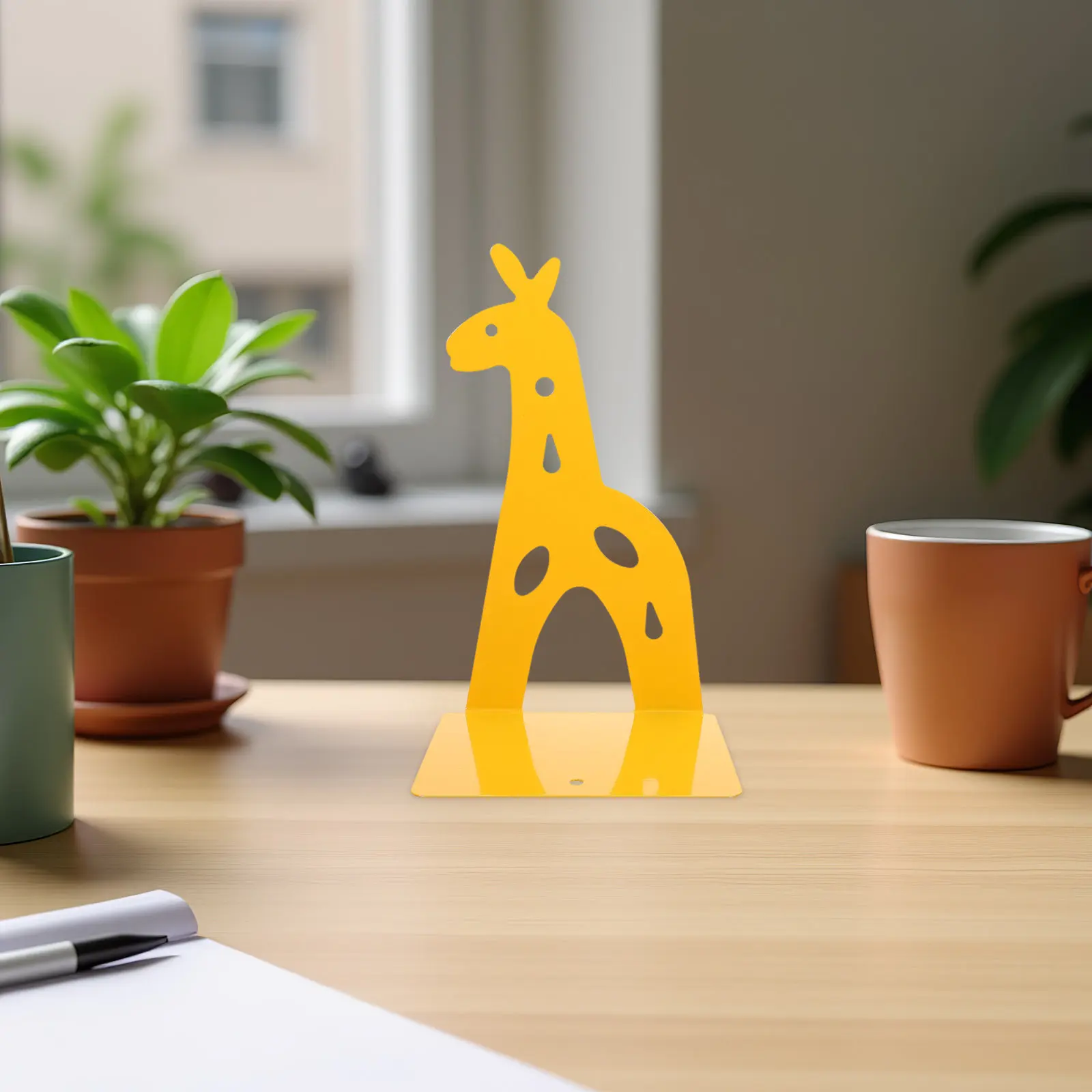 2Pcs Metal Animal Bookends Dinosaur Giraffe Creative Book Holder Heavy Duty Desk Organizer Kids Bookends Bookshelf Decorative