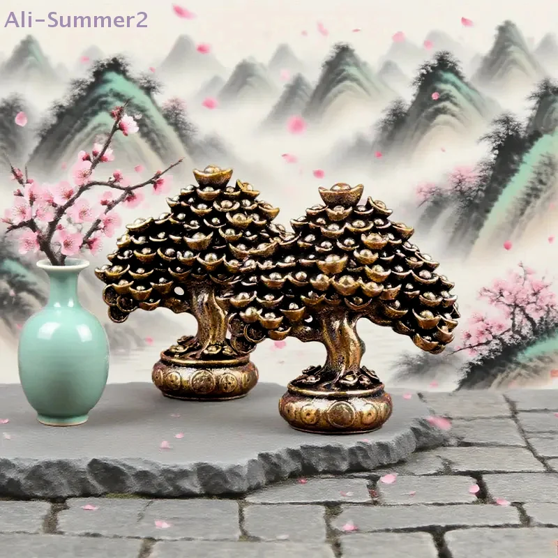 النحاس الصينية شجرة الثروة فنغ شوي التماثيل شجرة المال تمثال ثروة هووسورمينغ هدية ديكور غرفة مكتب المنزل سطح المكتب حلية