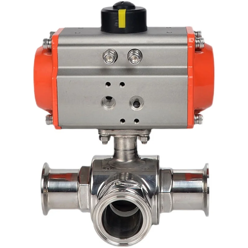 51mm 3 Way 304 Stainless Steel Sanitary Tri Clamp Ferrule Type Pneumatic Ball Valve With Double Acting Cylinder