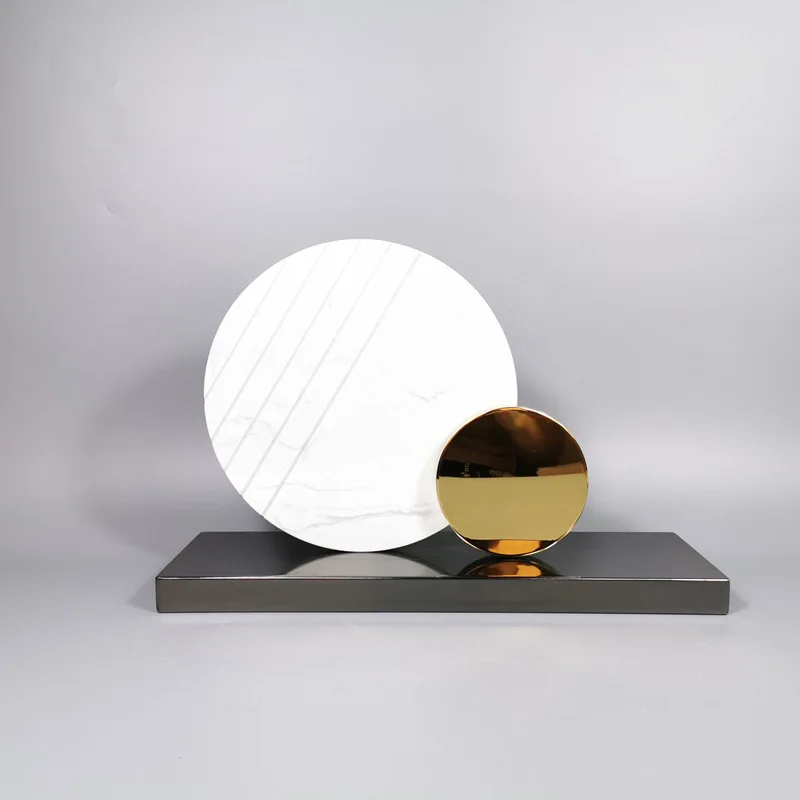 ModernChineselight luxuryabstractgeometricornaments model room marble metal circular ring desktop entrance soft decorative items