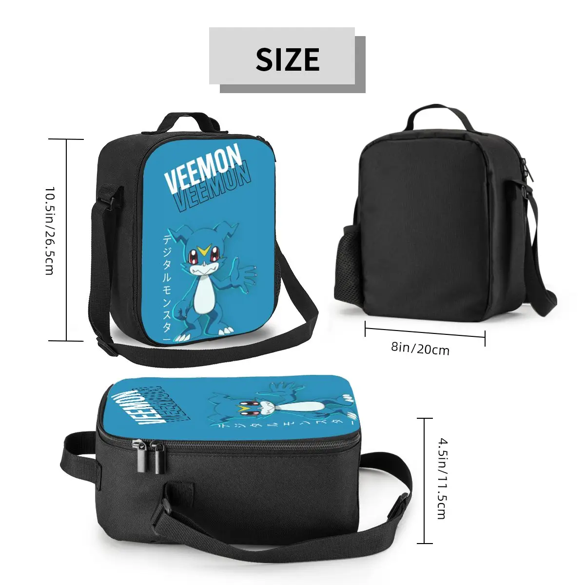 Veemon Digimon أكياس الغداء معزول بينتو صندوق المحمولة حقيبة الغداء قابلة لإعادة الاستخدام نزهة أكياس حقيبة للحفاظ على البرودة للمرأة الأطفال المدرسة