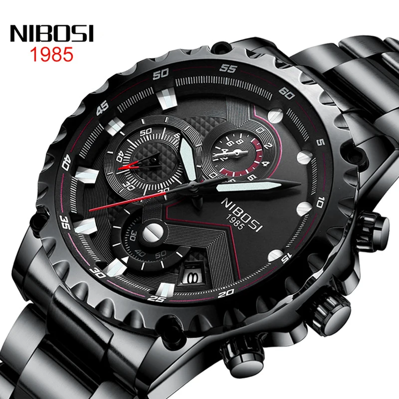 

NIBOSI Sport Chronograph Mens Watches Top Brand Luxury Stainless Steel Quartz Watch Men Waterproof Wristwatch Relogio Masculino