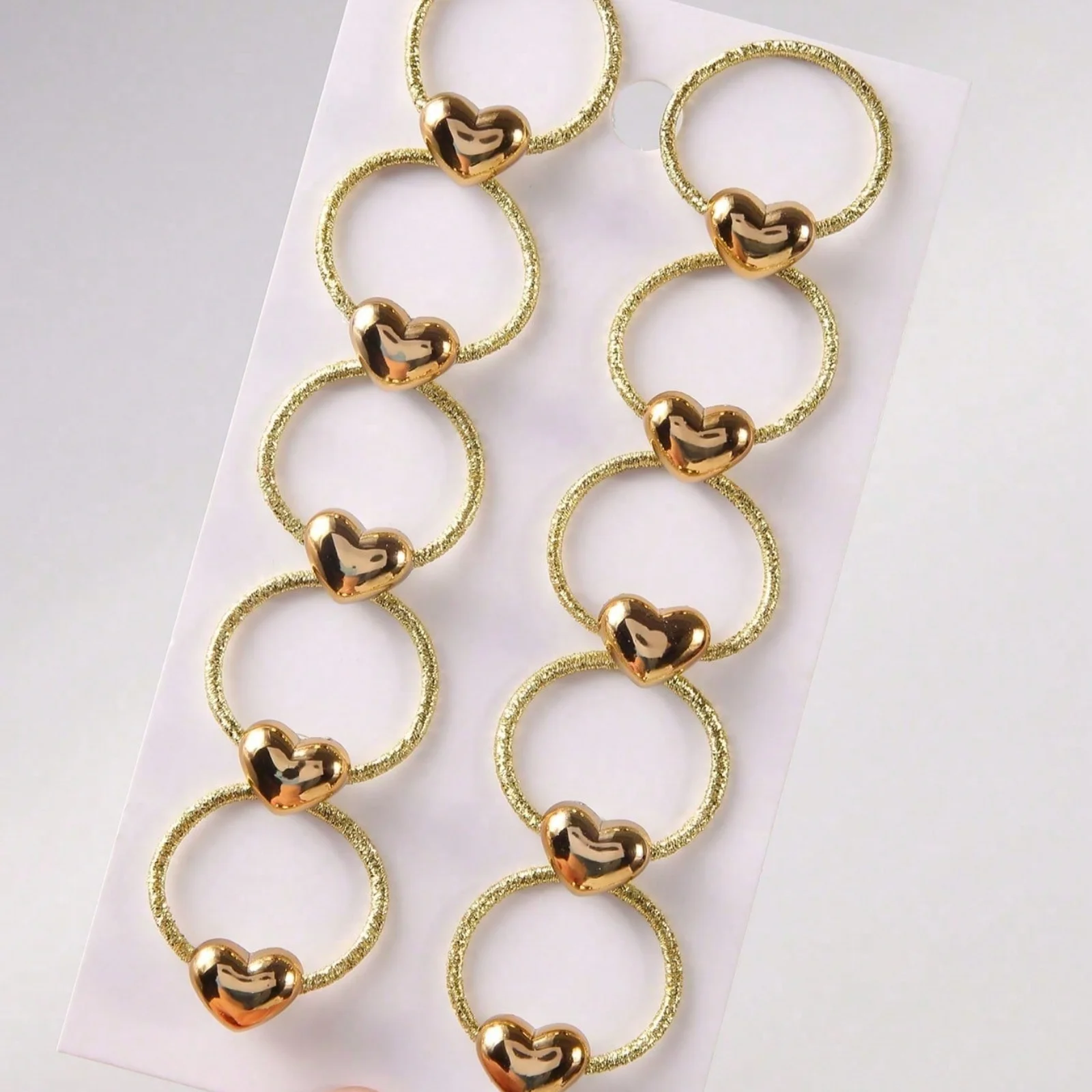 10PCS Gold Heart Hair Rings Set, Glittery Braided Hair Accessories For Girls, Cute Metallic Heart Decor Hair Bands image 4