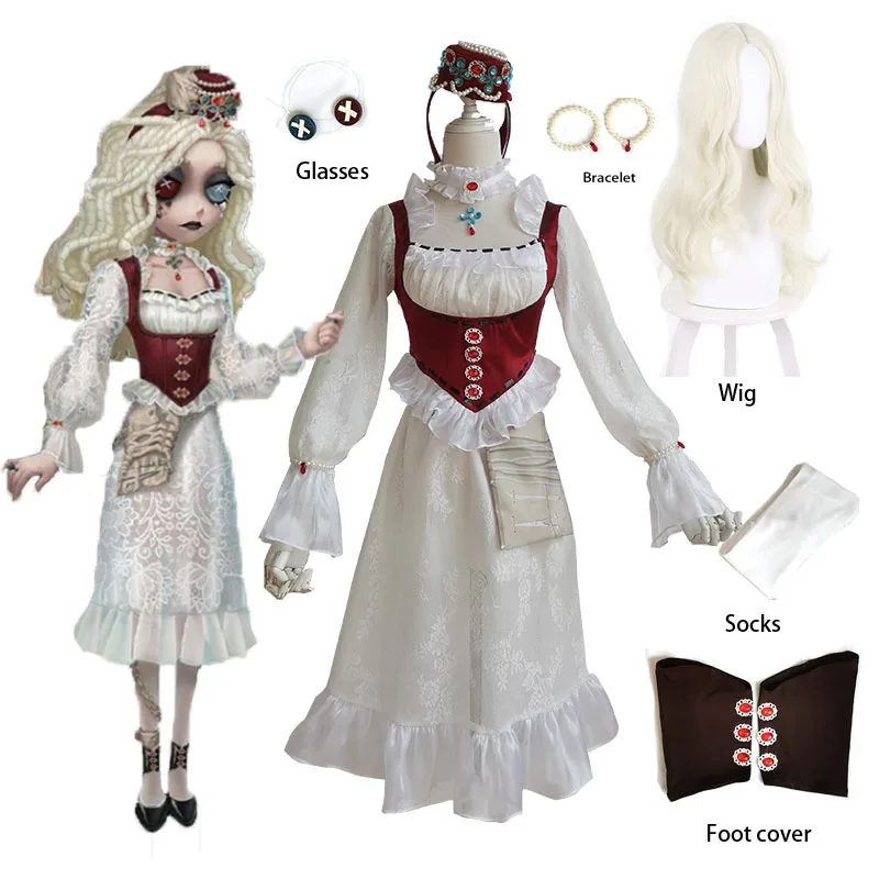 

Game Identity V Ada Mesmer Lila White Valentine's Day Dress Nifty Lovely Uniform Cosplay Wig Hat Bag Costume Party Outfit Women