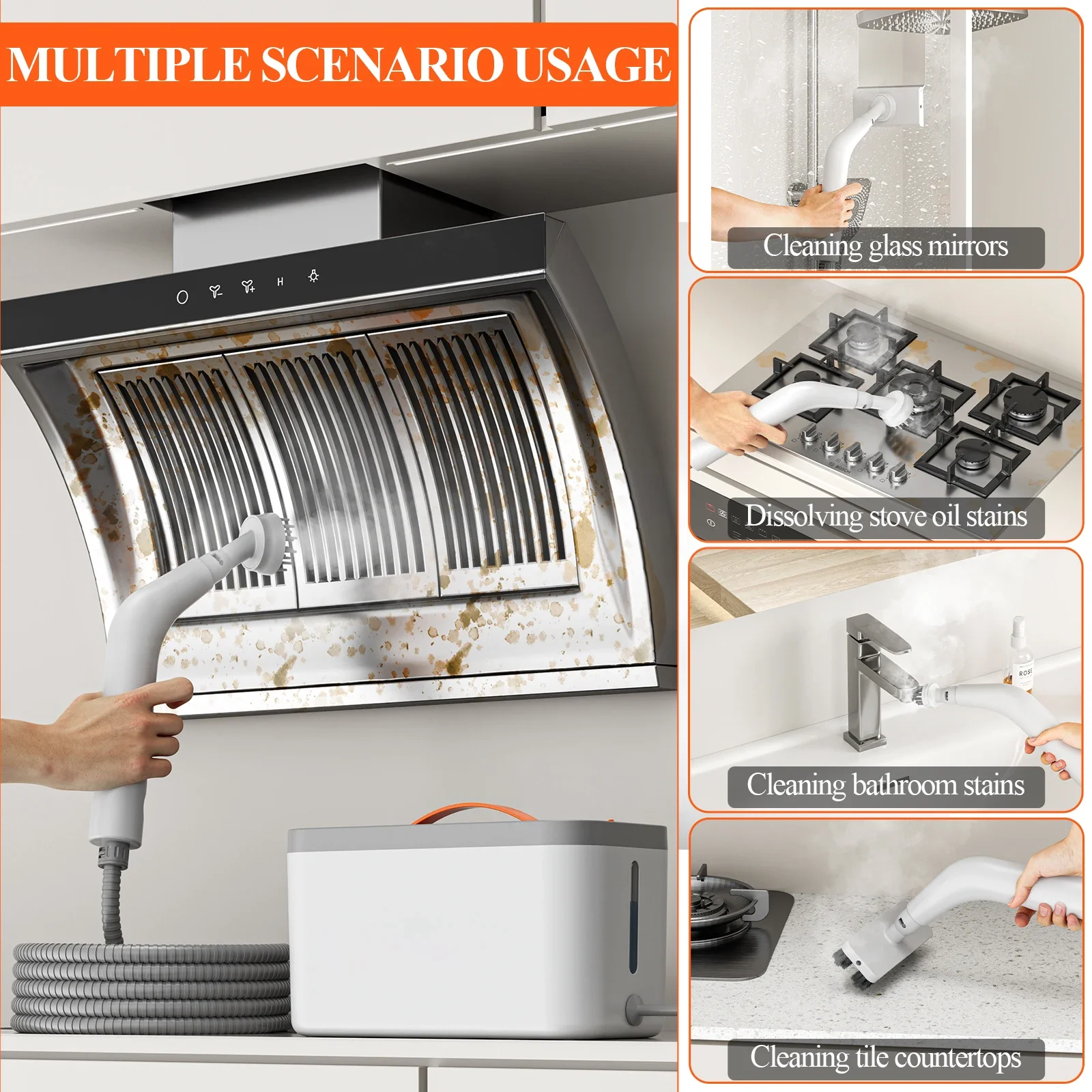 1500W 휴대용 스팀 청소기, 내부 장식품의 어려운 얼룩 및 때를 청소하기 위한 다용도의 강력한 스티머