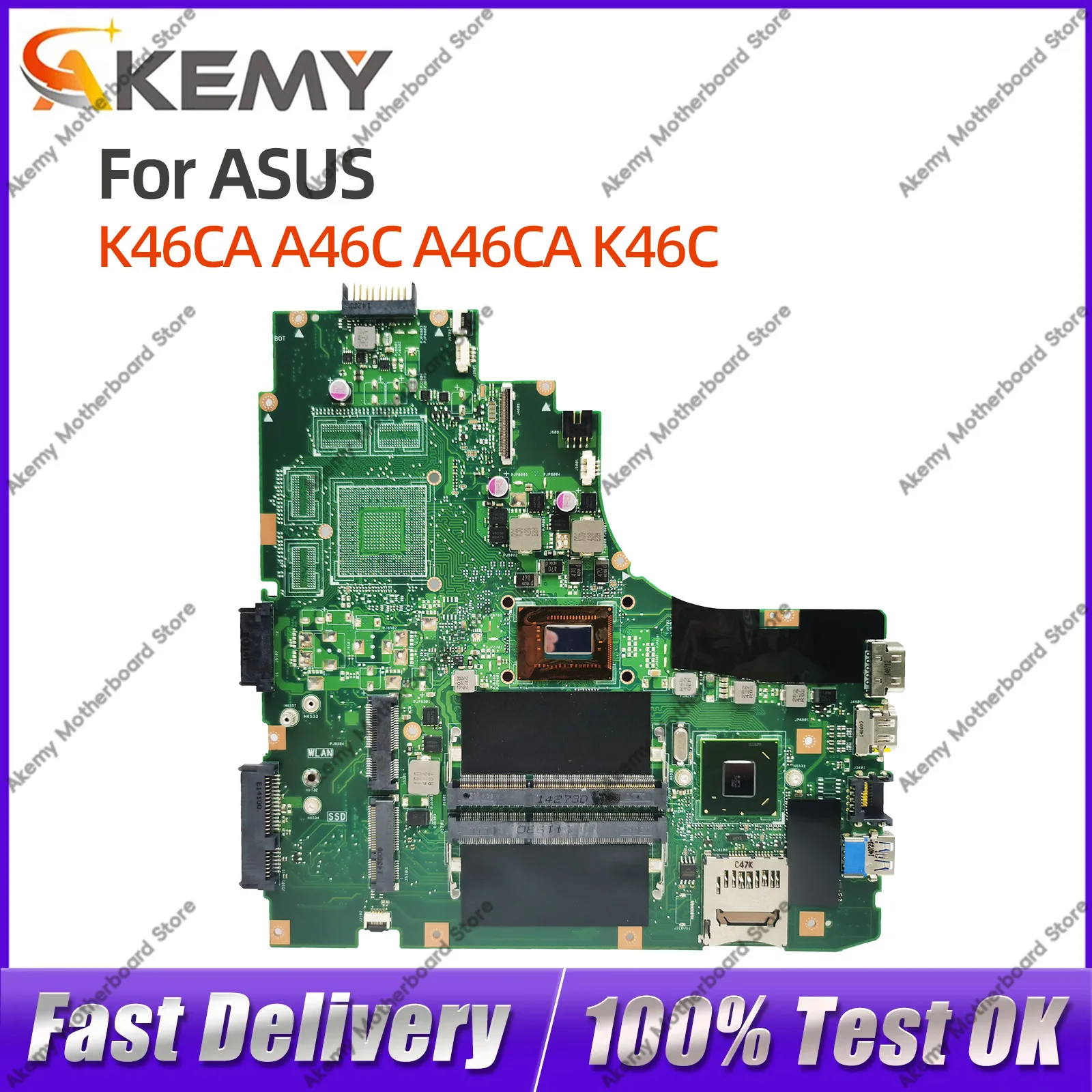 Placa-Mãe para Notebook ASUS K46CA A46C A46CA K46C K46CA K46CM K46CB com CPU I3 I5 I7 de 3ª Geração Testada e Aprovada