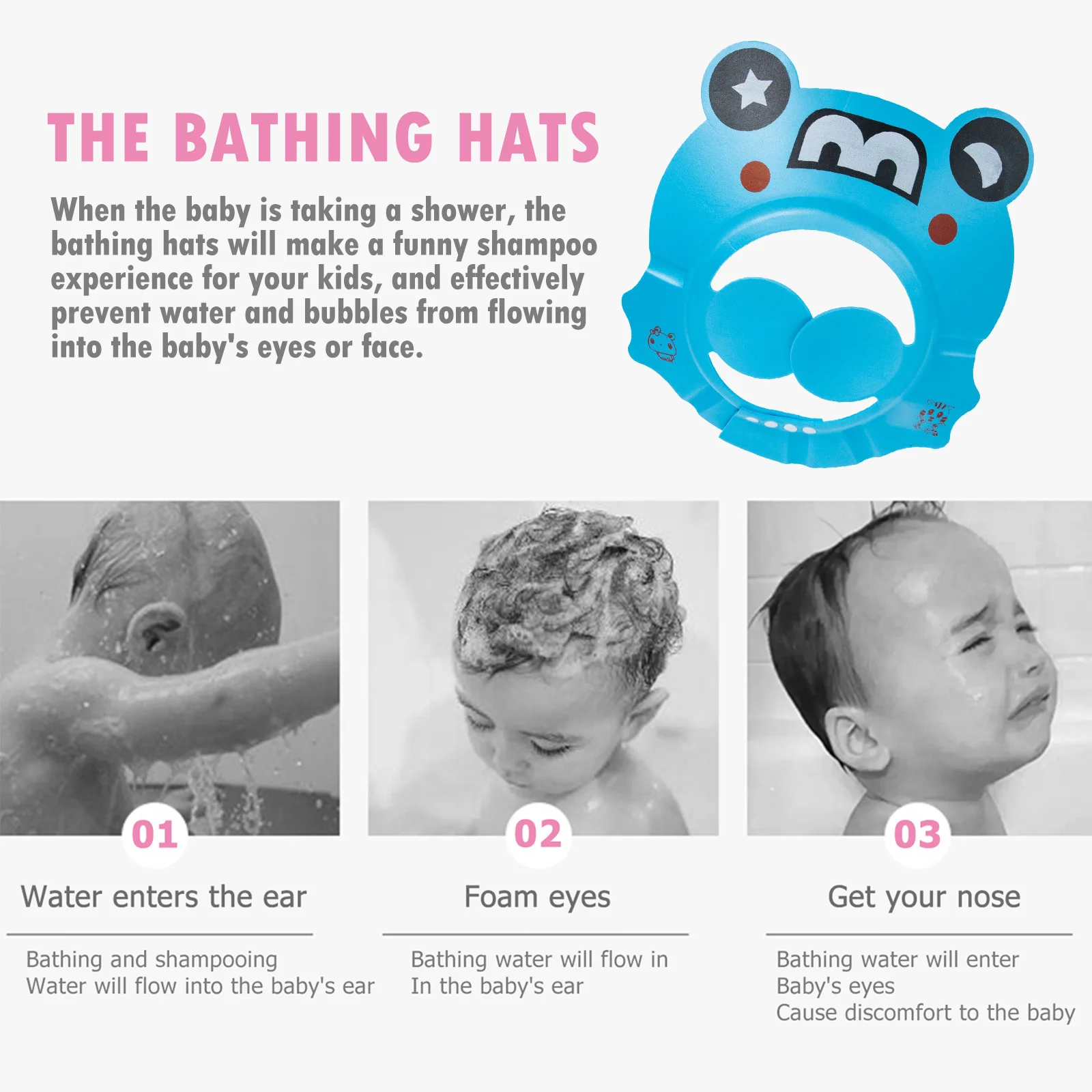 

2 шт., детские принадлежности для ванной, водонепроницаемые шапочки для душа, шапочки для шампуня для малышей, нескользящие, без утечек, мягкие, регулируемые для времени детской ванны