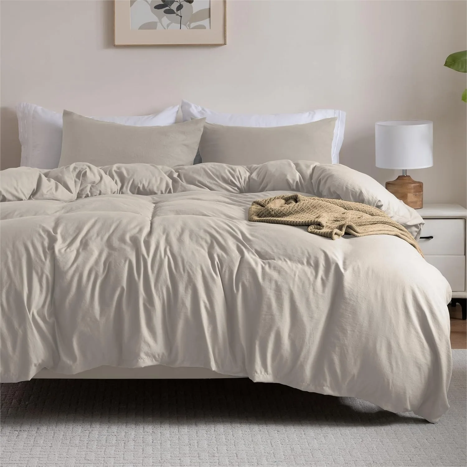 Twin Size Duvet Cover Set with Button Closure, Prewashed Microfiber Cotton-Like Bedding for All Seasons, Includes 1 Pillow Sham