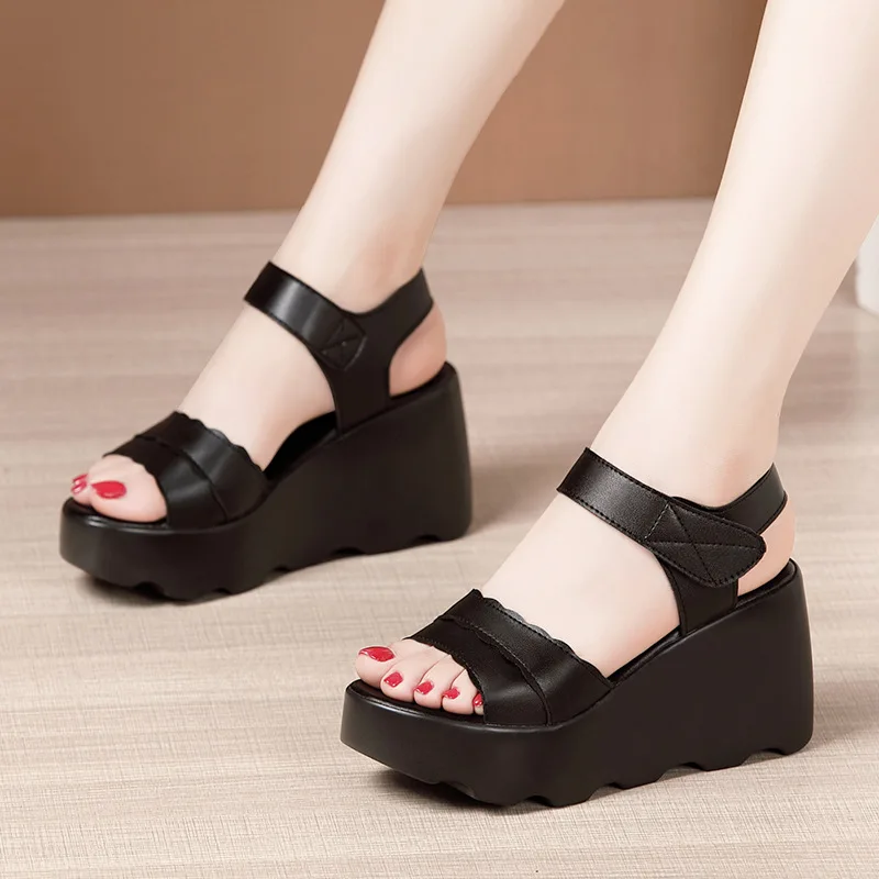 

Size 32-43 8cm High Heel Sandals In Summer Wedges Heel Women Platform Open Toe Red Sandal Heels White