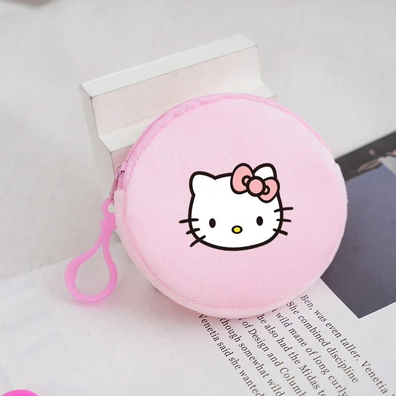 Hello Kitty Round Coin Purses Anime Cartoon Plush Wallets Children Mini Zipper Storage Bag Boys Girls Small Money Bags Key Pouch