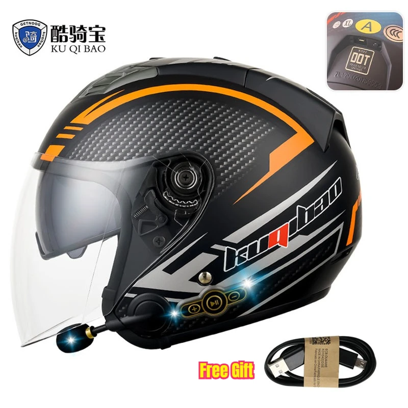 

DOT Approved Open Face 3/4 Motorcycle Helmet with Build-In Bluetooth Headset Earphone and Detachable Liner Motorsiklet Kask