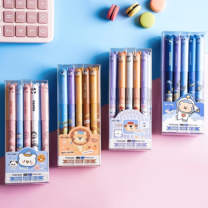 4/12 Stück, zufällig verpackt, schwarzfarbene Gelschreiber in Bärenform, radierbare Gelschreiber mit Tiermotiven, hochwertige, leicht radierbare Stifte, Schreibwaren für Schüler, perfekt zum Notieren und Schreiben, ide – Detail 1