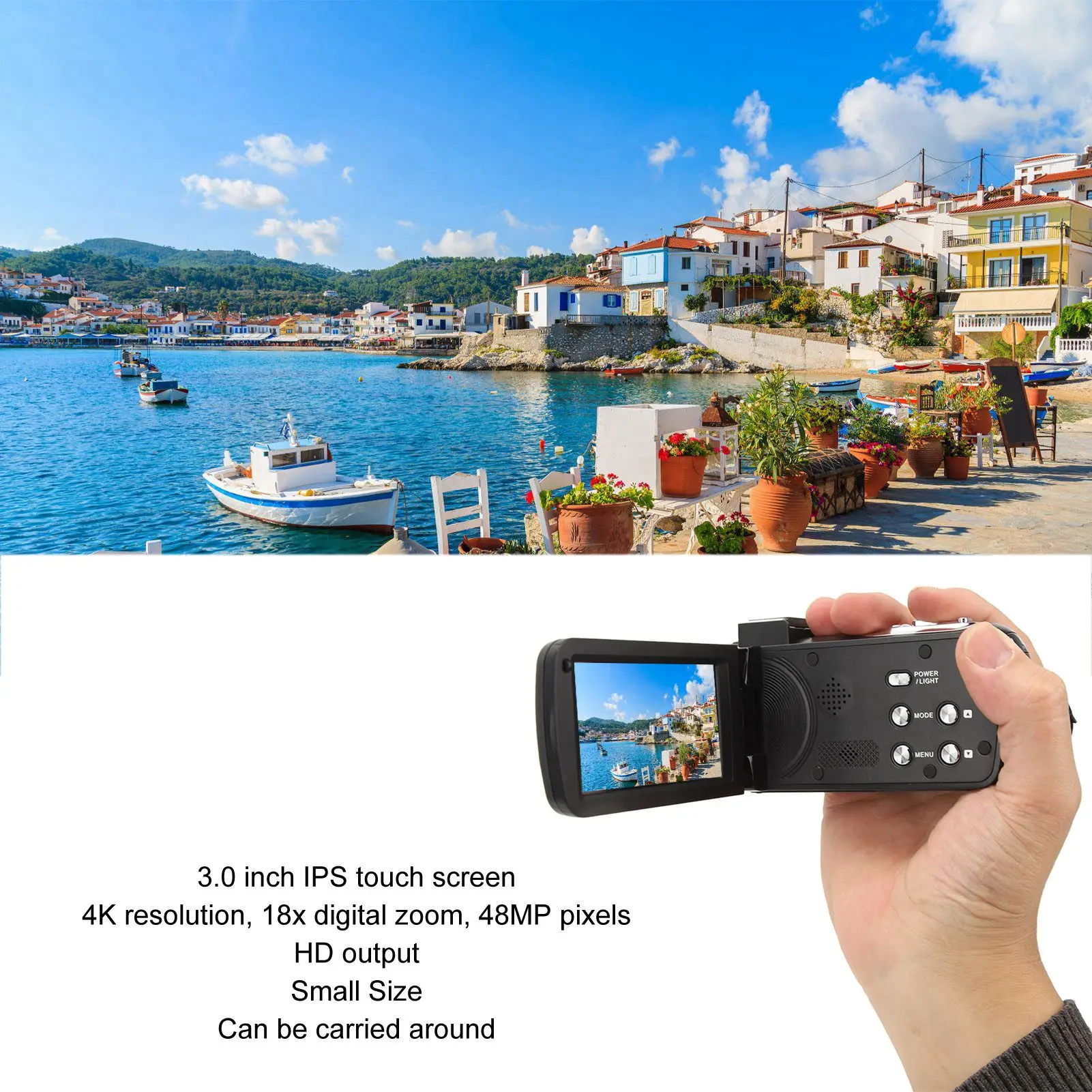 كاميرا فيديو 4K 48MP 3.0 بوصة 18x تكبير رقمي واي فاي كاميرا فيديو تعمل بالأشعة تحت الحمراء مع جهاز تحكم عن بعد مسجل يومي رقمي