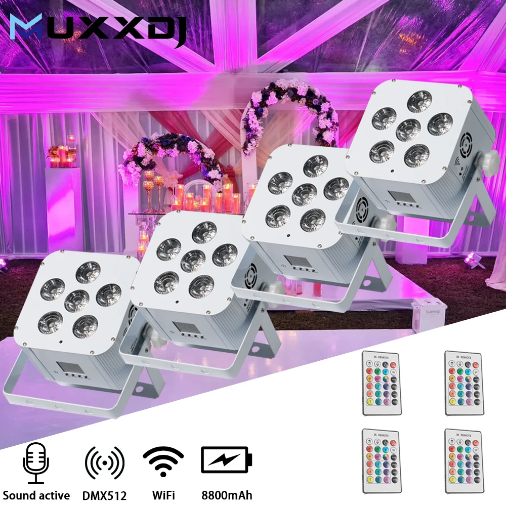 

MUXXDJ 4pcs 6x18w Battery Disco Party Dj Light Wireless DMX Remote App Stage Lights for Wedding Club Events