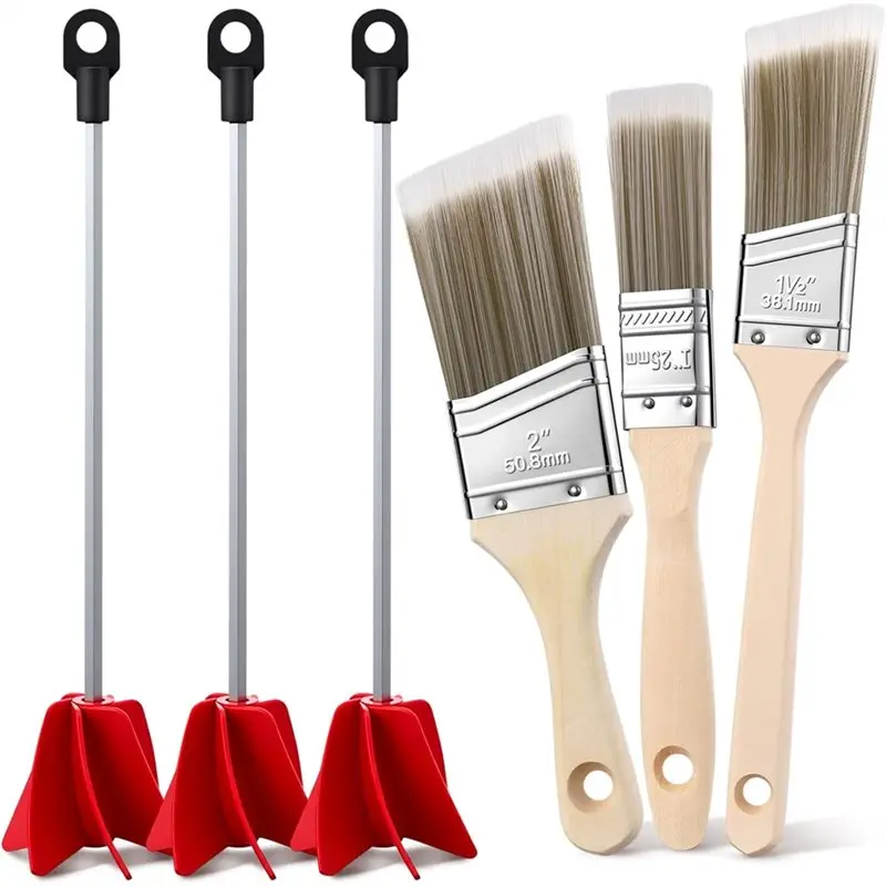

RMWIN-For Home For Home Wall 6 Pack Painting Tool Set 3 Drill Mixers And 3 Paint Brushes,Helix Stirrer For Mixing Paint Resin Co