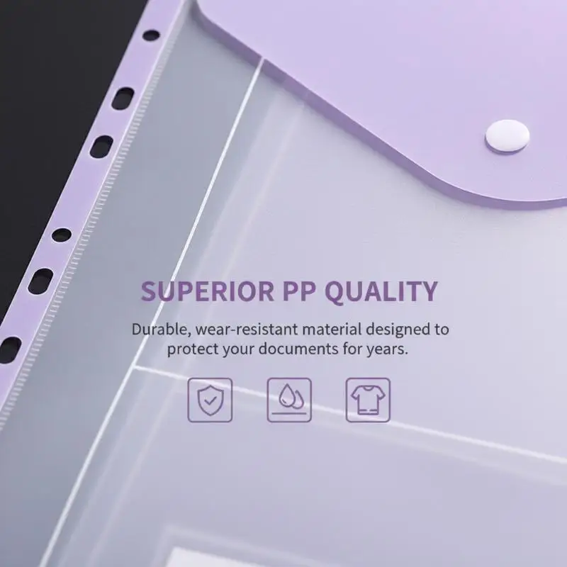 

Transparent Loose-leaf File Bag High-Capacity File Organizer Binder Pockets Button Close Business Document Pouch Stationery