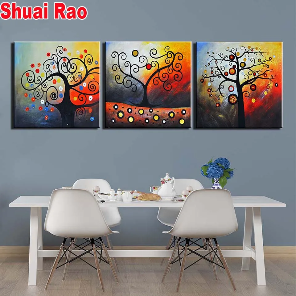 

abstract tree 3 pieces diamond embroidery full round 3d diy diamond painting piece set mosaic cross stitch kit home painting ,