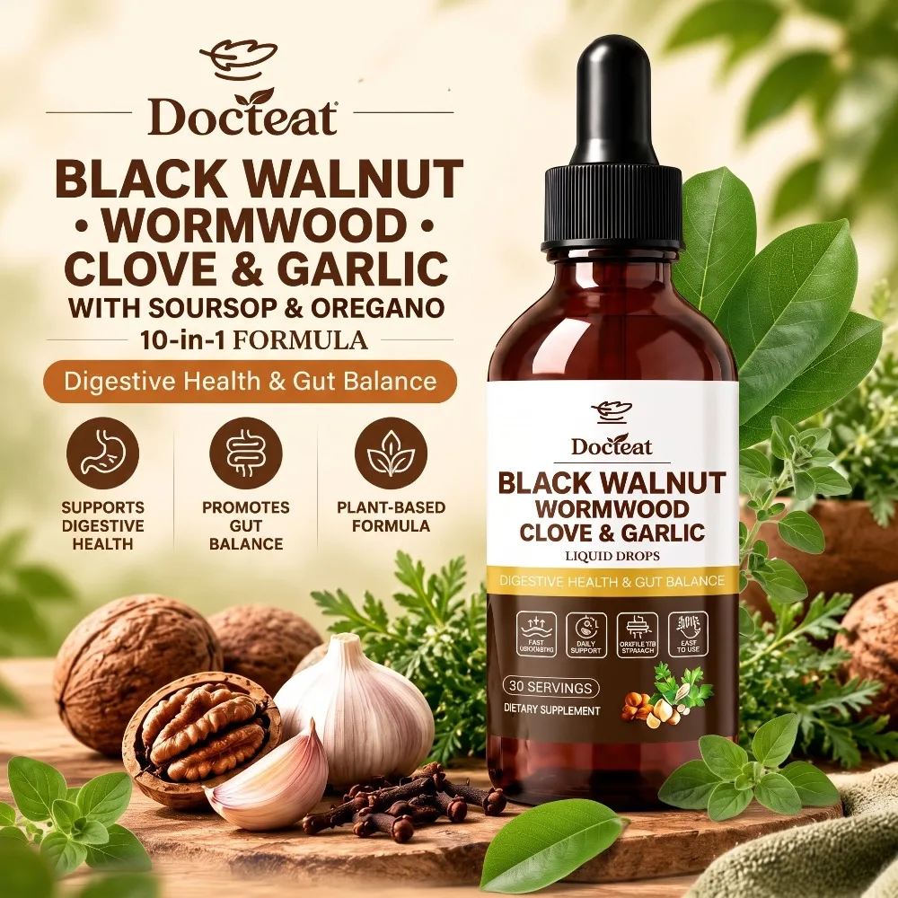 Black Walnut Wormwood 10 in 1 Liquid Drops with Clove & Garlic, Soursop & Oregano for Digestive Health & Gut Balance 30 Servings