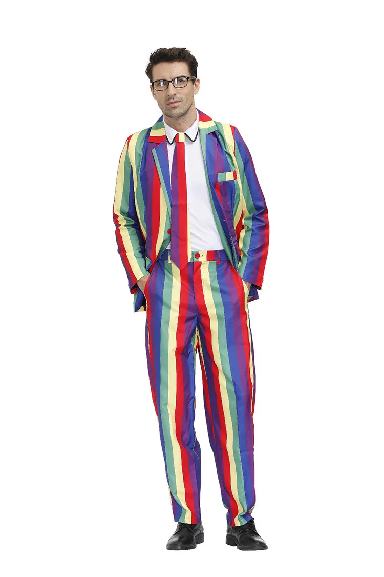 Leuke Heren Halloween Retro Gepersonaliseerde Vakantie Feestpak Ruimte Patroon Snoep Regenboog Outfit Graffiti Pak Set