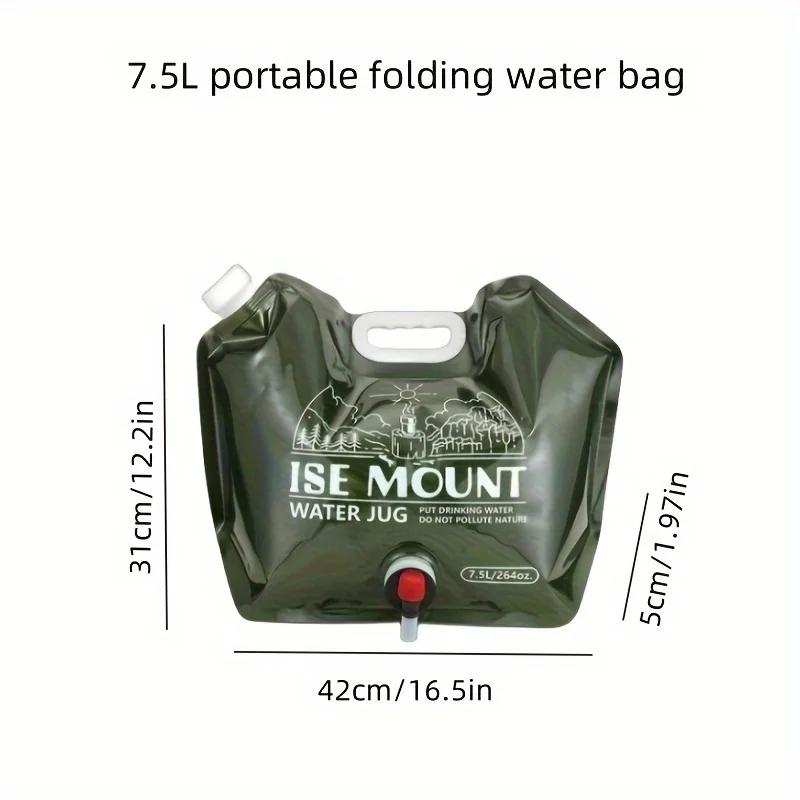 1pc, 1.98gal Folding Water Storage Bag With Faucet, Large Capacity Portable Water Container For Outdoor Camping Hiking Travel