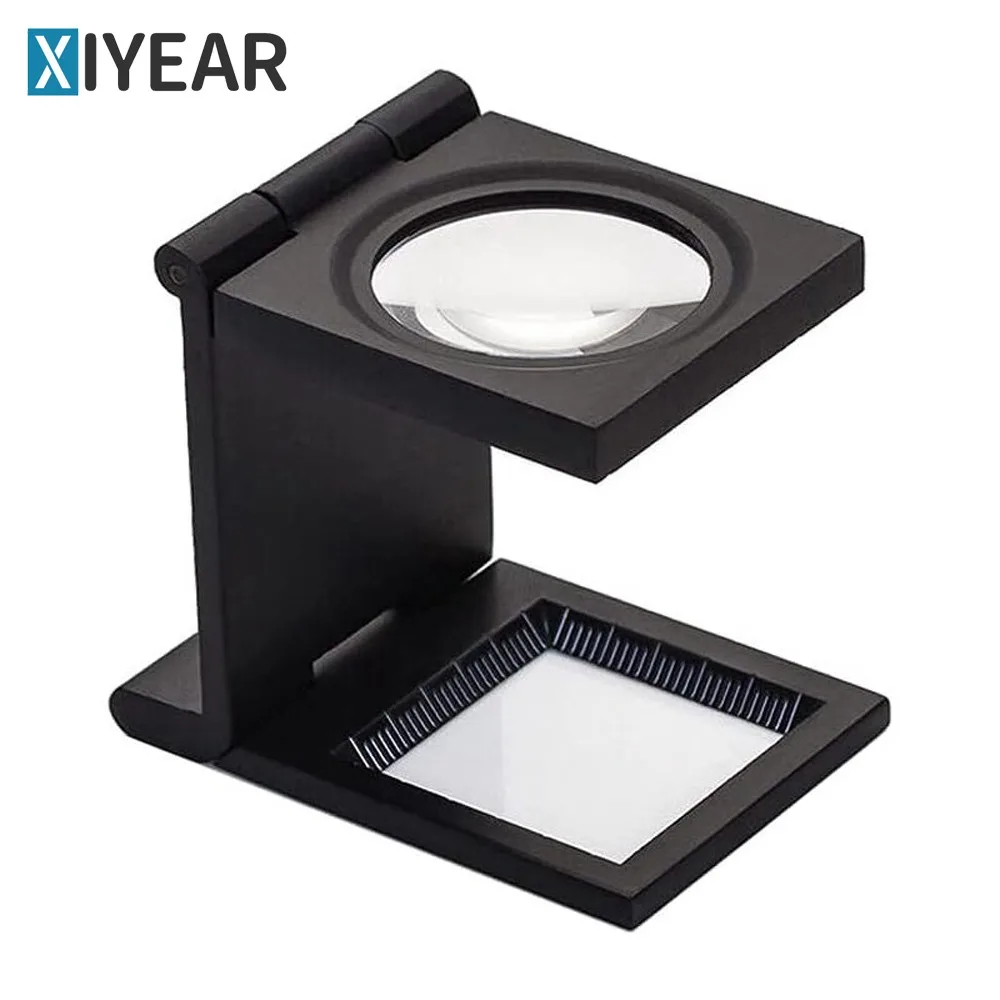 

10x Magnifier Tri-Folding with LED Light Scale Magnifier Textile Printing Stamps Jewelry Identification Metal Magnifier