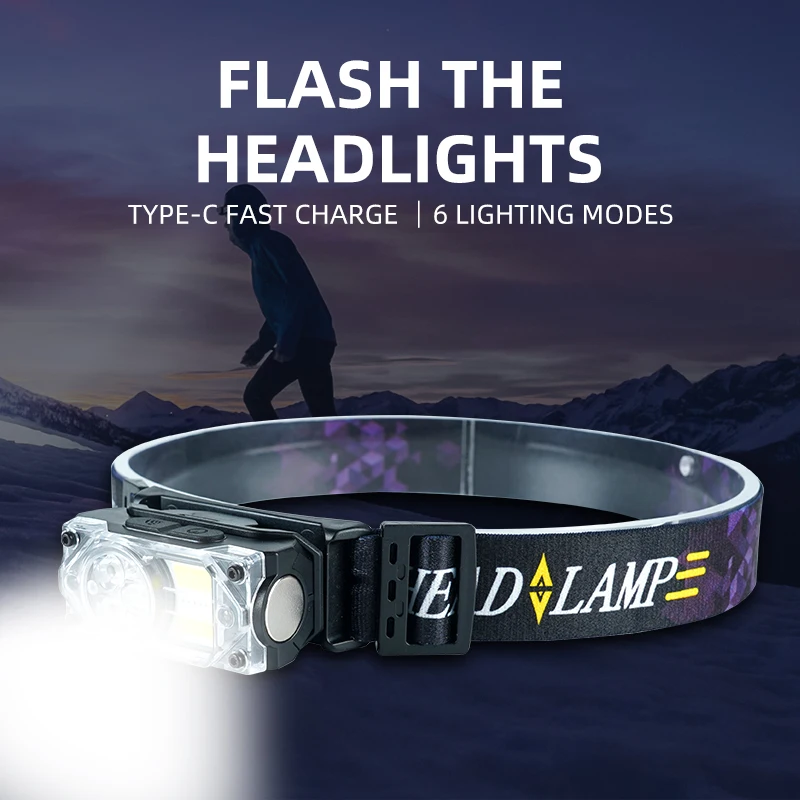 6Led Strong Light Headlamp USB Rechageable Motion Sensor Headlight Portable Fishing Camping Outdoor Head Lamp Work Flashlight