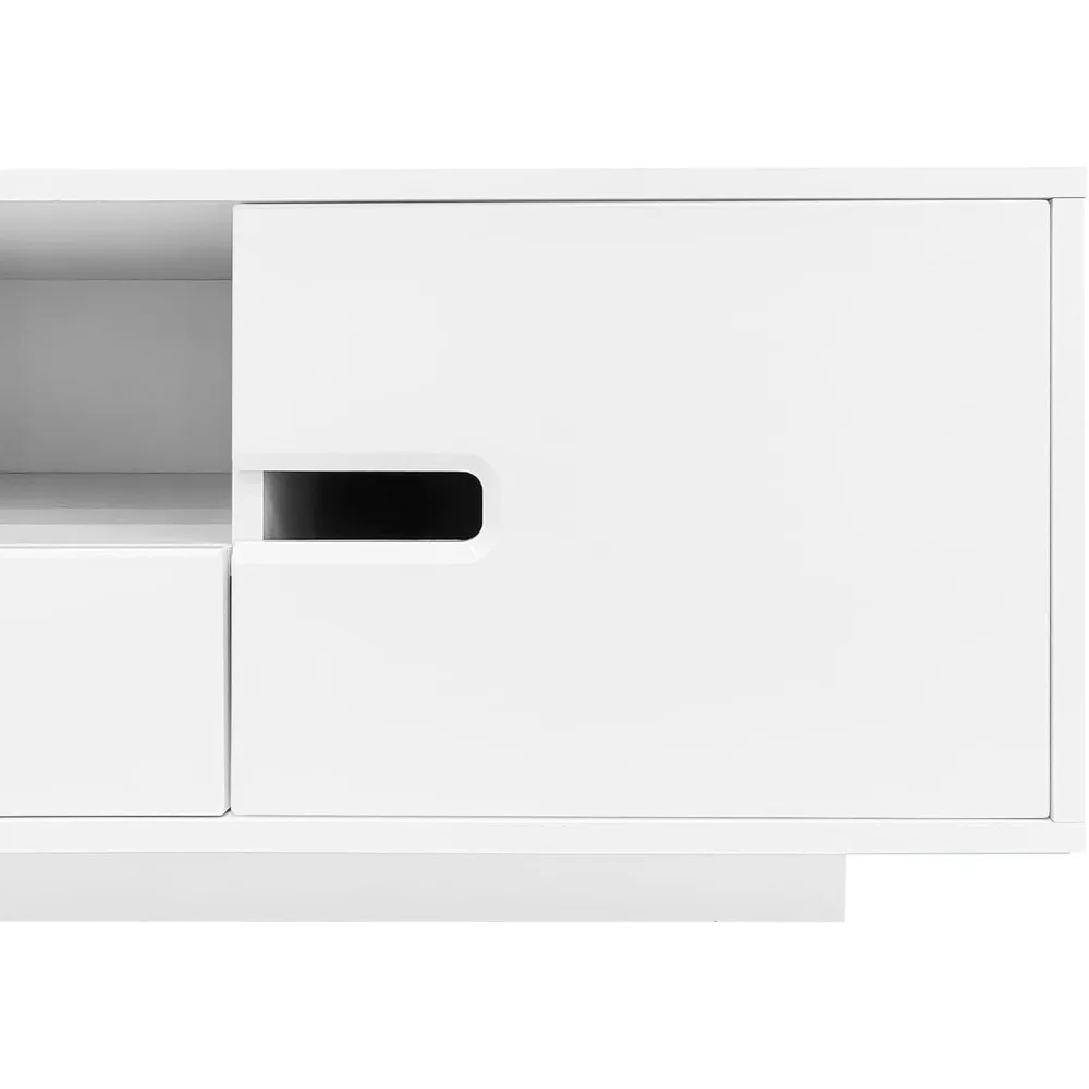 High Gloss LED Coffee Table 47.2-Inch Wooden Center Cocktail Table with Storage and 16 Color LED Lighting for Living Room