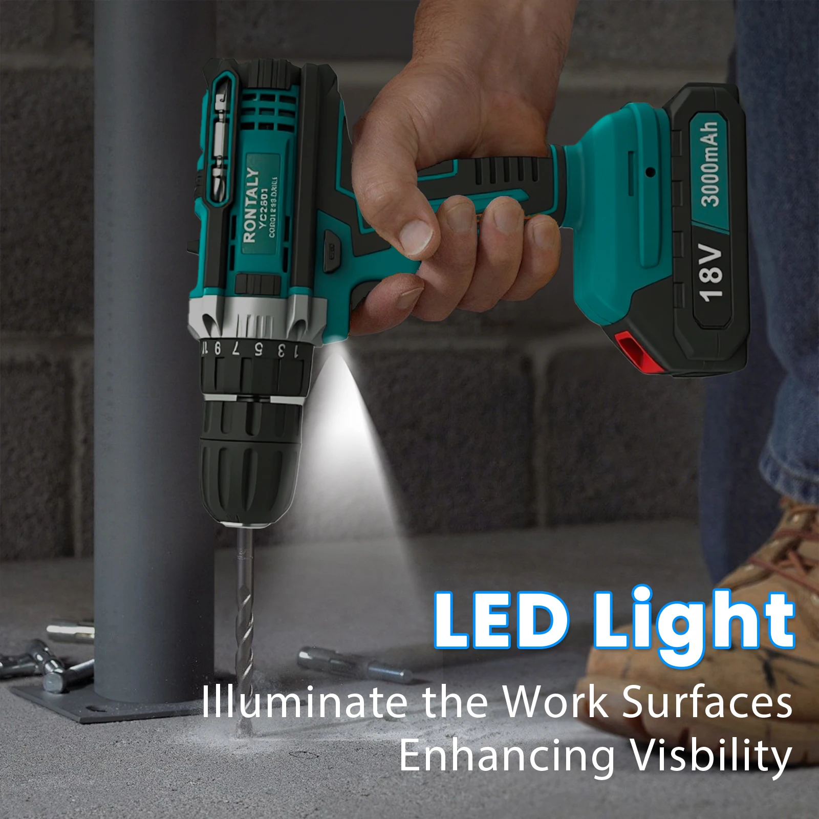 مفك براغي لاسلكي مع بطارية 3000 مللي أمبير في الساعة، مجموعة مثقاب بطارية 18 فولت 35 نيوتن متر كحد أقصى، مثقاب لاسلكي بسرعتين، لبطارية ماكيتا