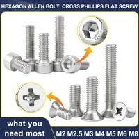 M2 M2.5 M3 M4 M5 M6 M8 304 Stainless Steel Hex Socket Screw DIN912 Hexagon Allen Bolt Countersunk Head Cross Phillips Flat Screw