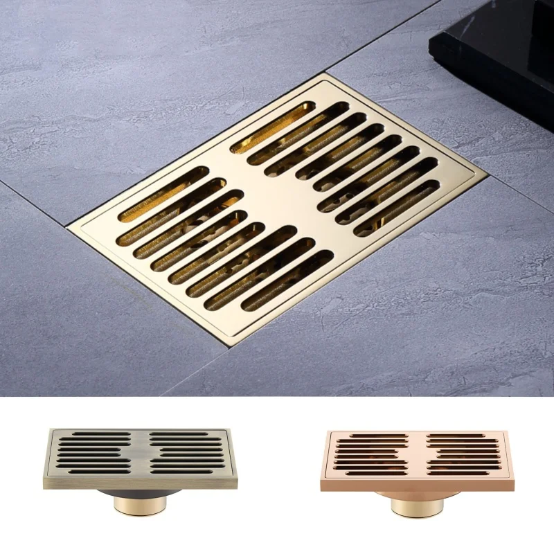 床排水口、浴室用アクセサリー、9cm×14cm、排水口、浴室、真鍮製、防臭排水口、プッシュ式消臭