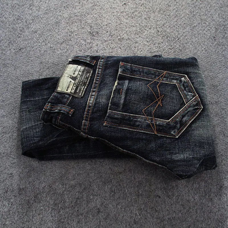 Fashion Designer Men Jeans Retro Washed Black Blue Elastic Stretch Slim Fit Ripped Jeans Men Patched Vintage Denim Pants Hombre
