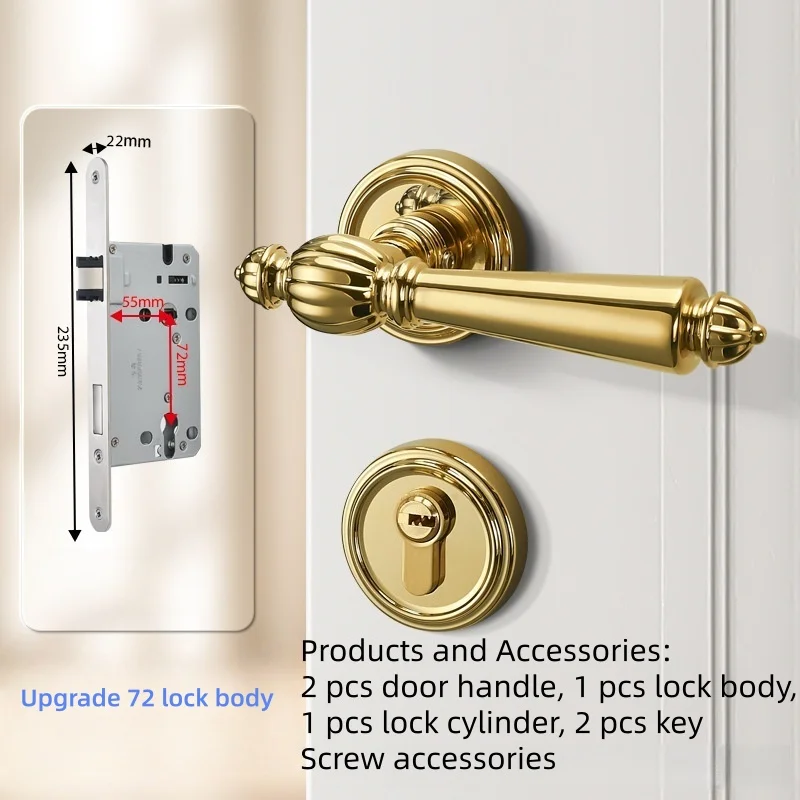 Luxe stille deurslotset met sleutels Beveiliging Badkamer Kamer Deursloten Handgrepen Frans interieur Buitendeurkruksloten