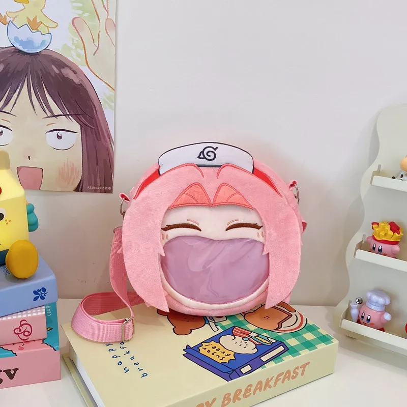 Bandai New Naruto Plush Backpack Cartoon Haruno Sakura Large Capacity Itabag Anime Peripherals Girls\' Holiday Gifts Commuting