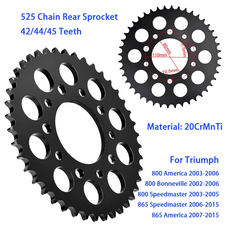 

525 Chain 42/44/45 Teeth Rear Sprocket For Triumph 800 Bonneville T100 2002-2006 800 Speedmaster 2003 2004 2005 865 2006-2015