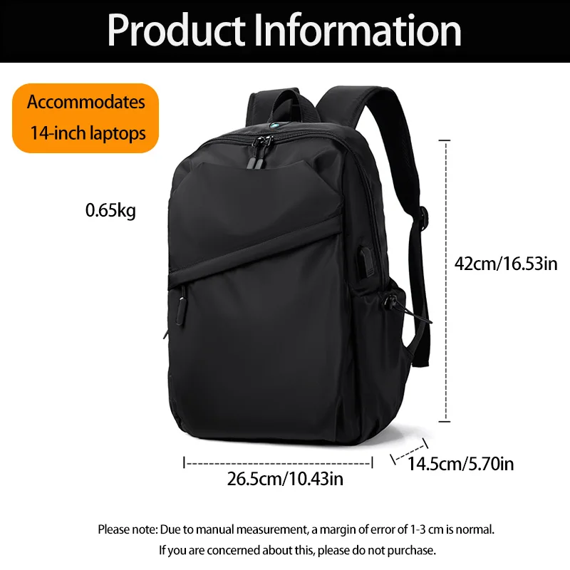 حقيبة ظهر للركاب مقاس 14 بوصة، حقيبة ظهر رجال الأعمال البسيطة، قماش أكسفورد، حقيبة ظهر خفيفة الوزن للطلاب، منفذ USB خارجي #2