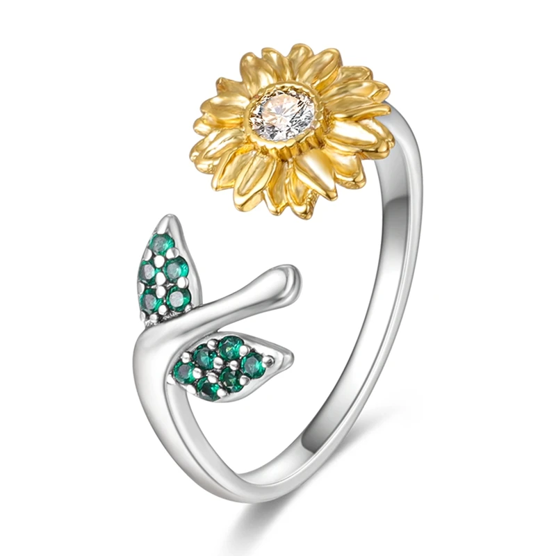 

Original 925 Sterling Silver Sunflower Open Rings For Women Girls Jewelry Birthday Anniversary Gifts