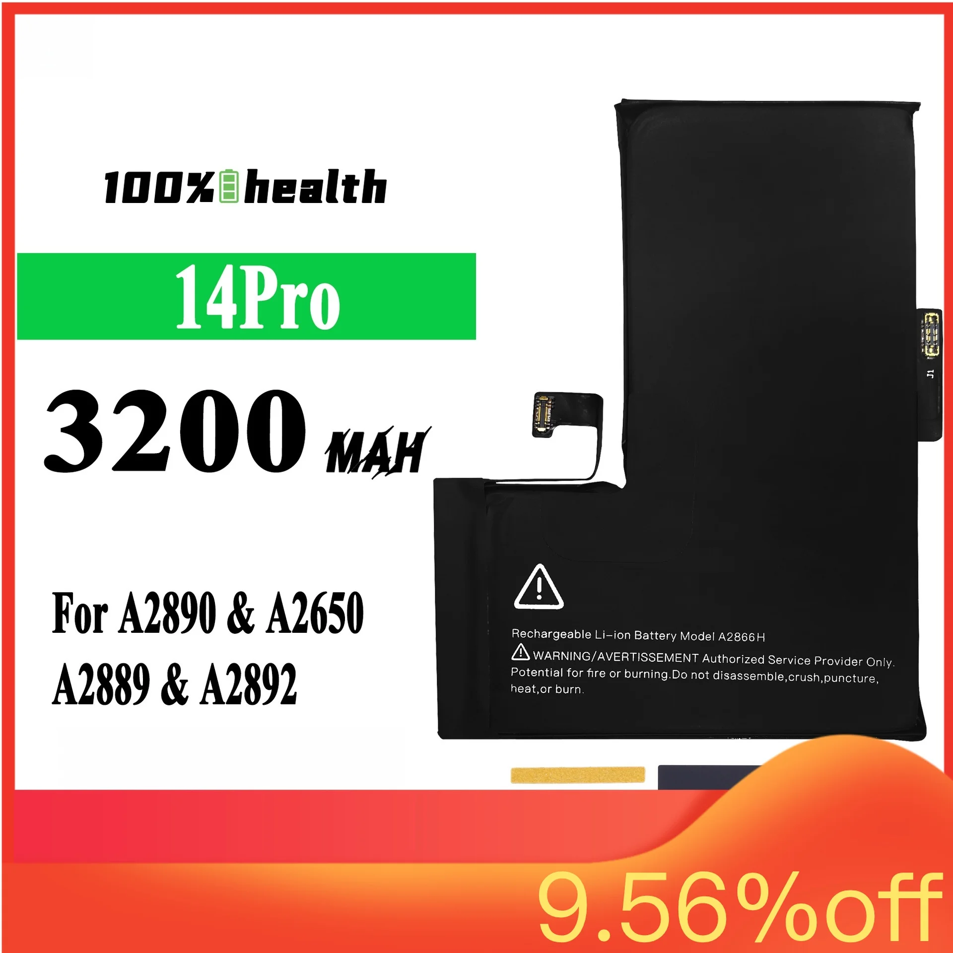 3200mAh Battery for iPhone 14 Pro for A2890 A2650 A2889 A2892 Non-removable Lithium-ion Battery with Battery Health Display